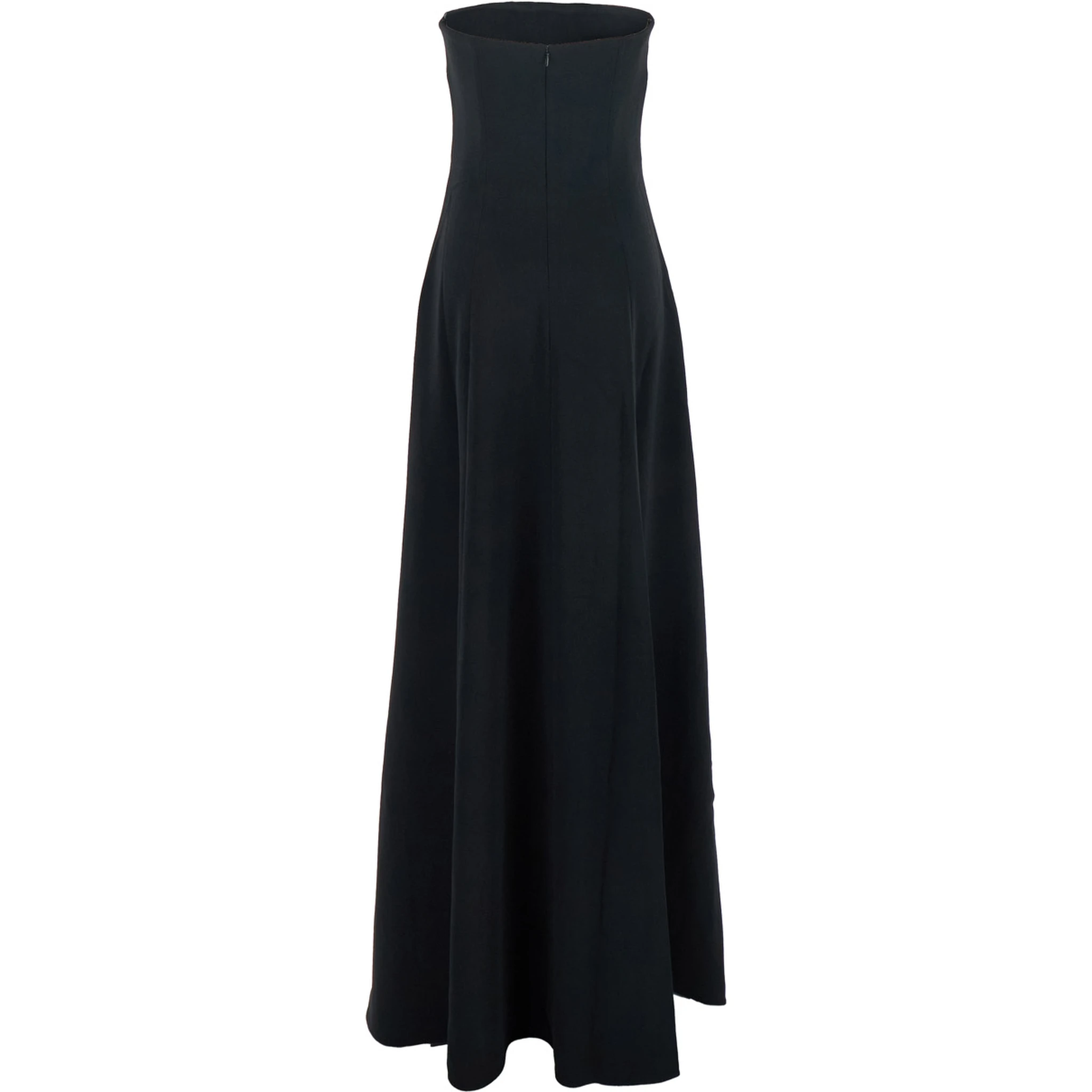 Helena Black Long Dress with Bare Shoulder and Flared Hem in Twill Woman