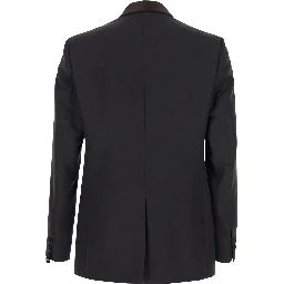 Brown Single-Breasted Jacket with Notched Revers in Wool Blend Man