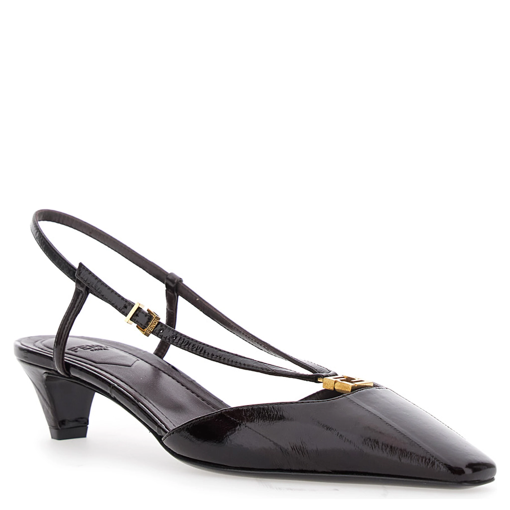 Brown Pumps with FF Logo on the Front in Hagfish Leather Woman