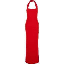 Ilona Red Long Dress with Square Neckline in Twill Woman