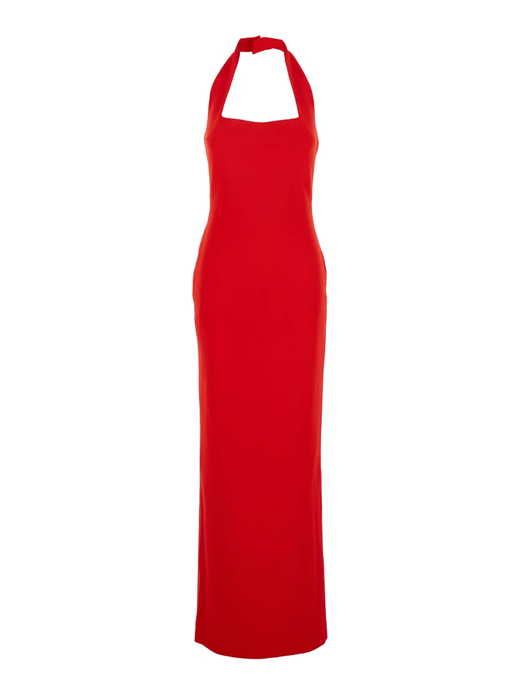 Ilona Red Long Dress with Square Neckline in Twill Woman