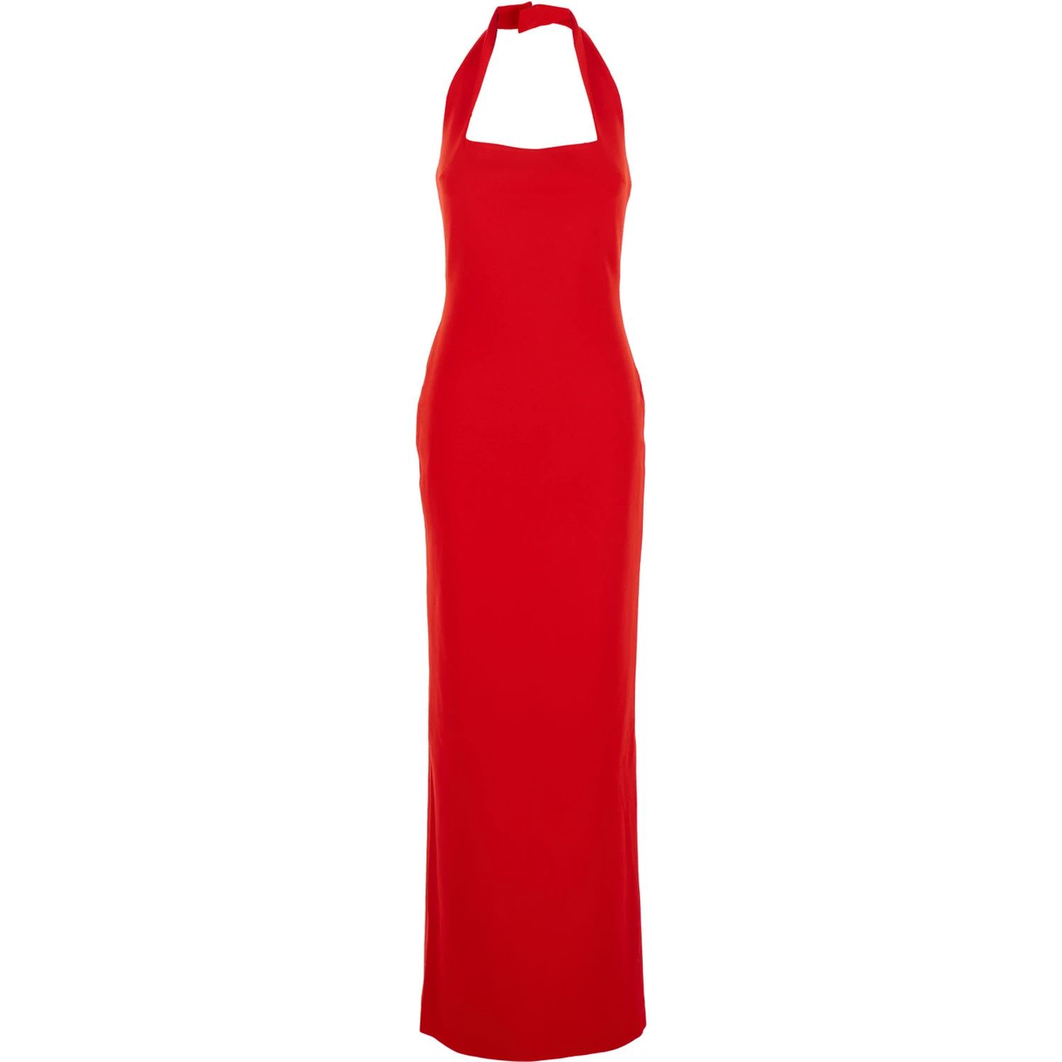 Ilona Red Long Dress with Square Neckline in Twill Woman