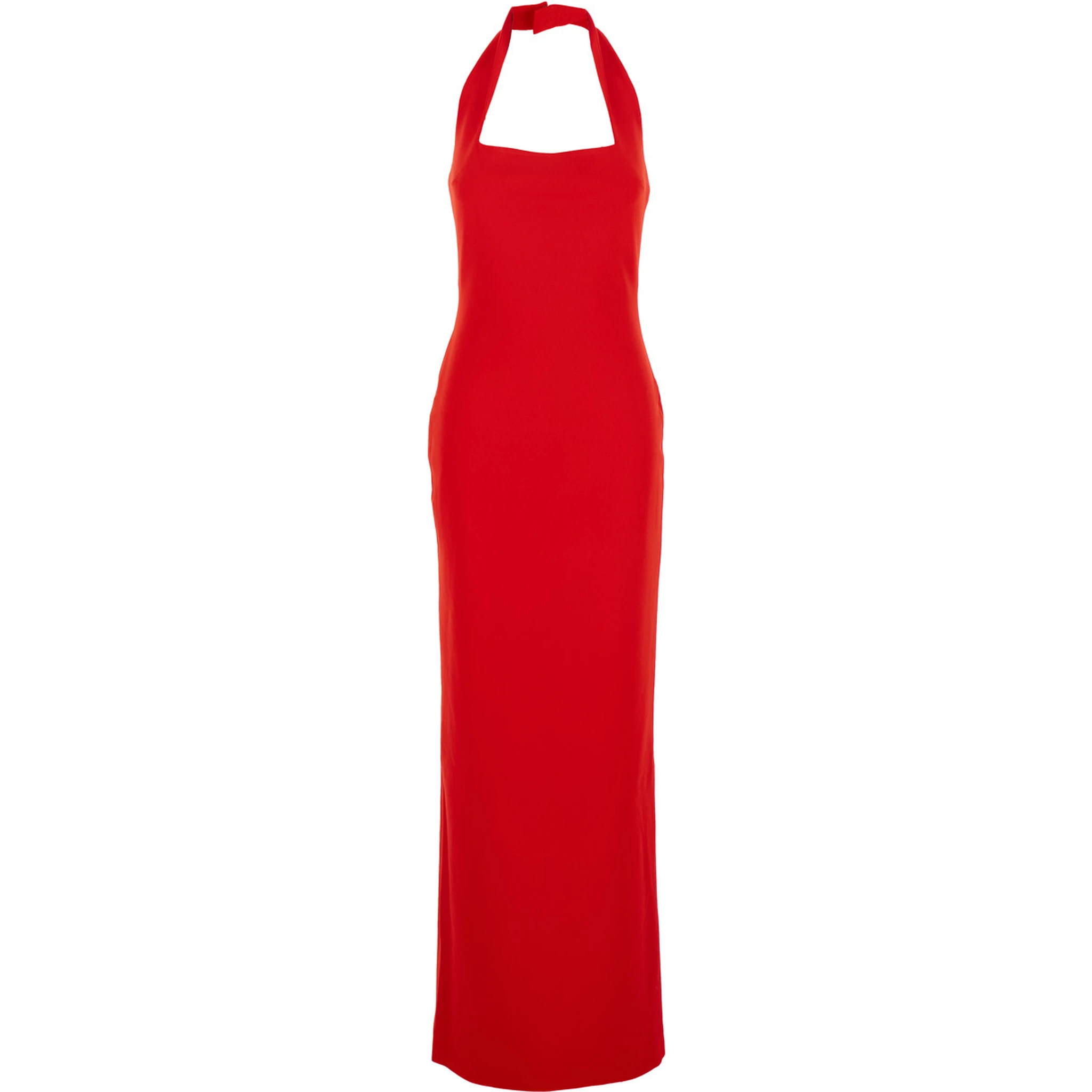 Ilona Red Long Dress with Square Neckline in Twill Woman