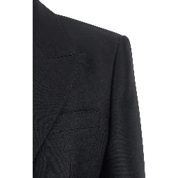 Black Double-Breasted Jacket with Peak Revers in Wool and Silk Woman