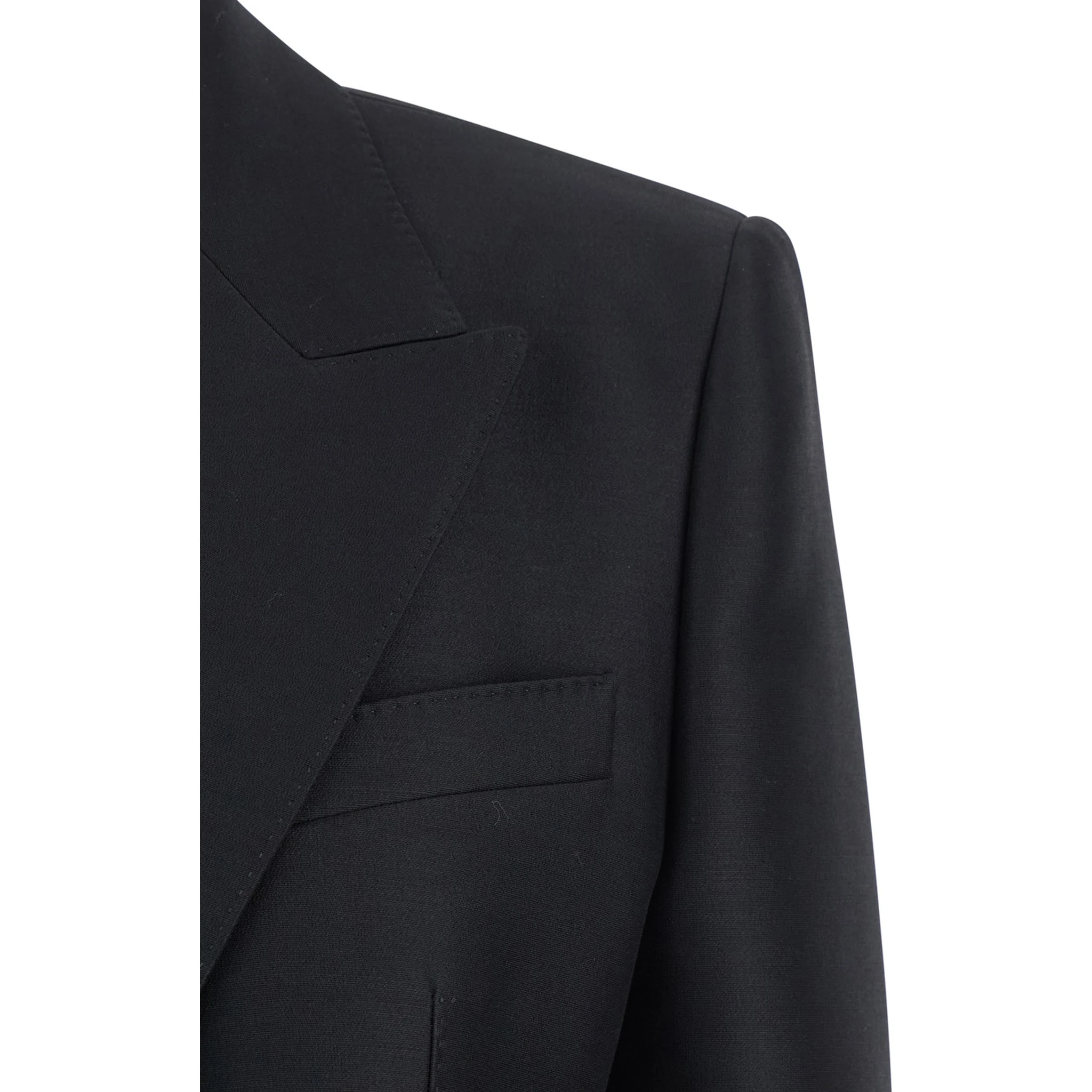 Black Double-Breasted Jacket with Peak Revers in Wool and Silk Woman