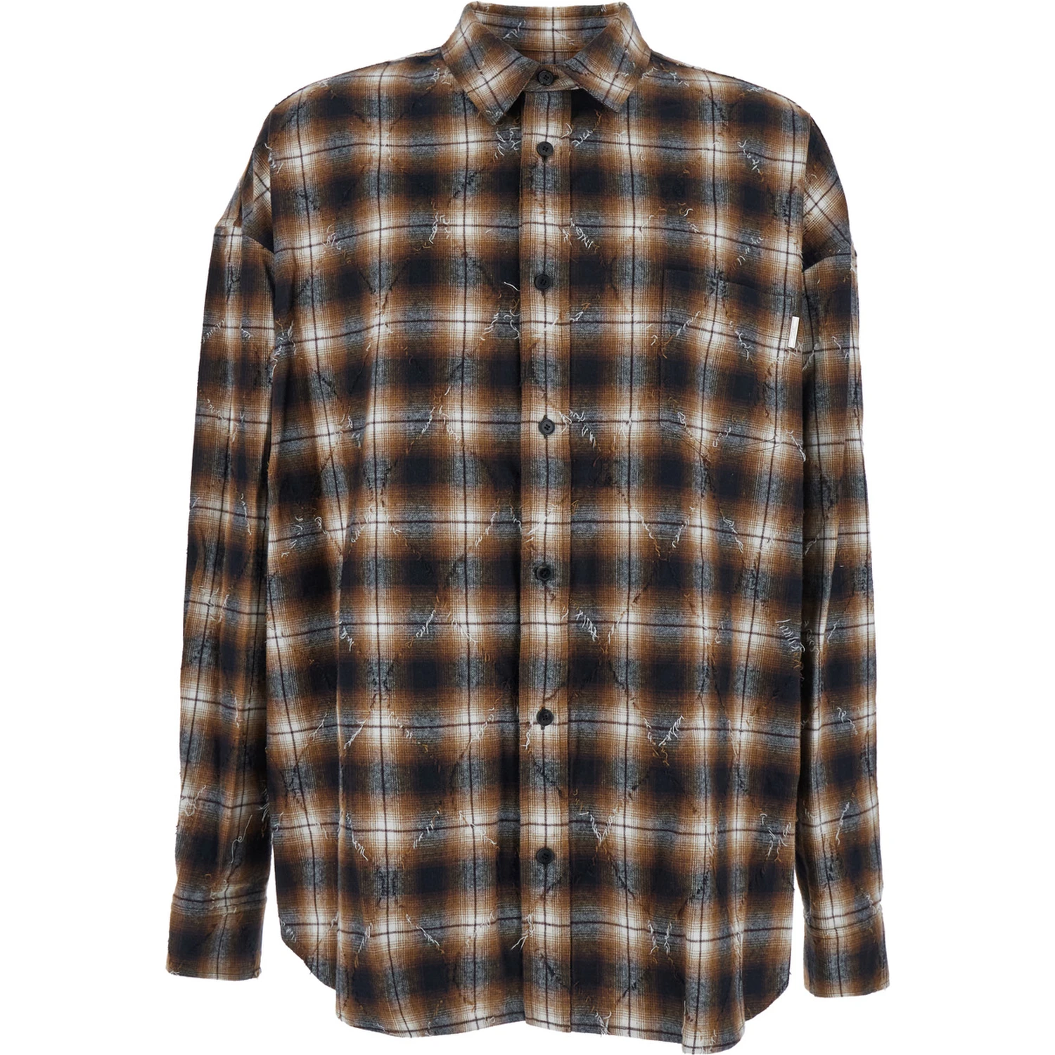 Multicolor Shirt with Classic Collar and All-Over Check Motif in Cotton Man