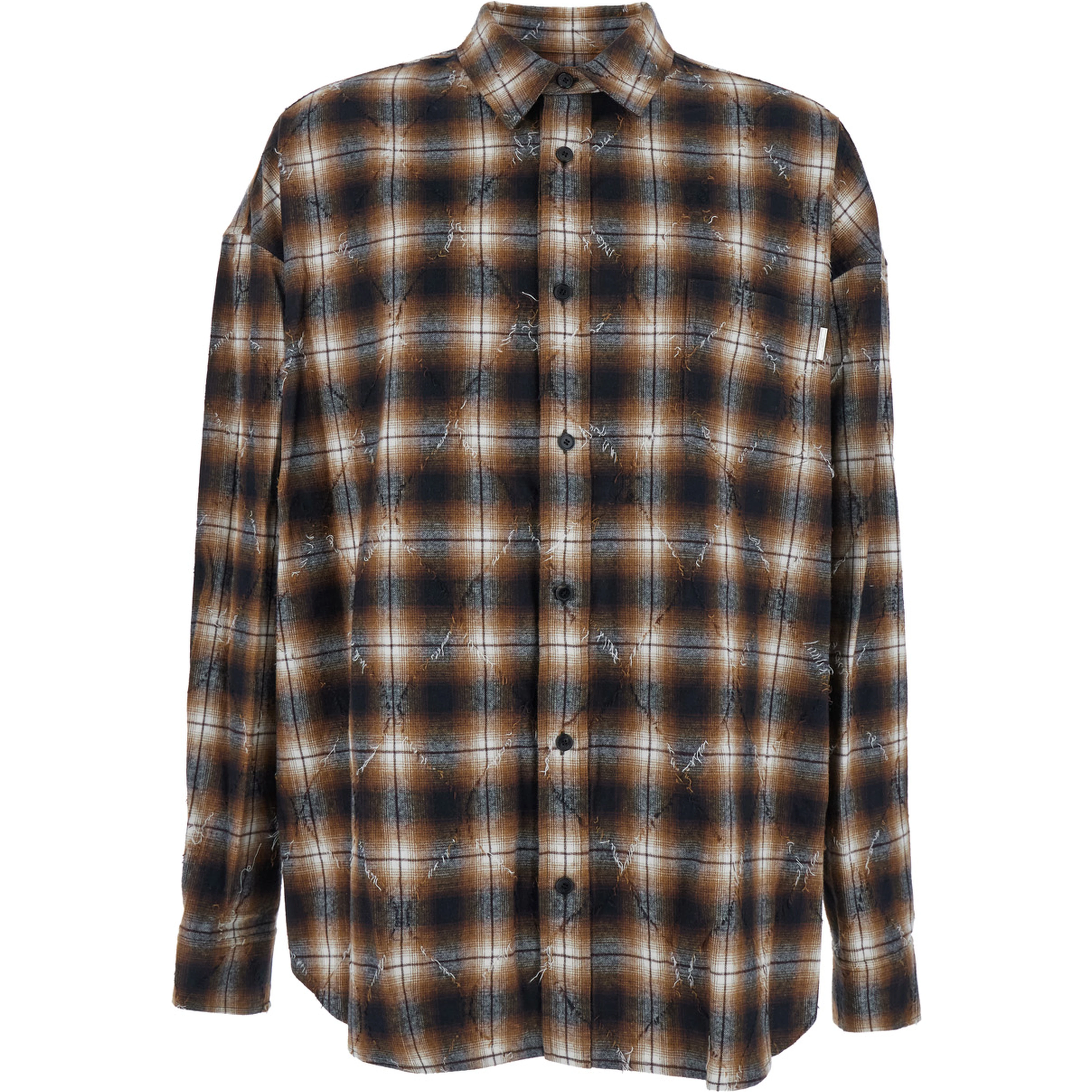 Multicolor Shirt with Classic Collar and All-Over Check Motif in Cotton Man