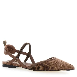 Colibrì Lite Brown Flat Slingback with All-Over FF Motif in Cotton Woman