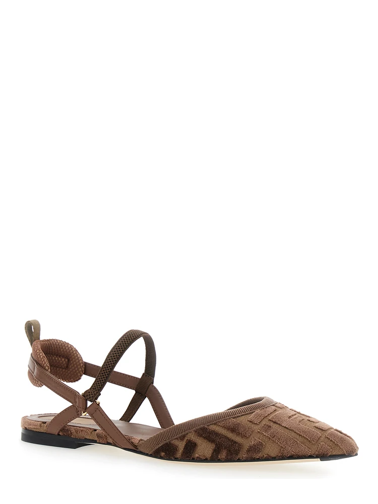 Colibrì Lite Brown Flat Slingback with All-Over FF Motif in Cotton Woman alternative