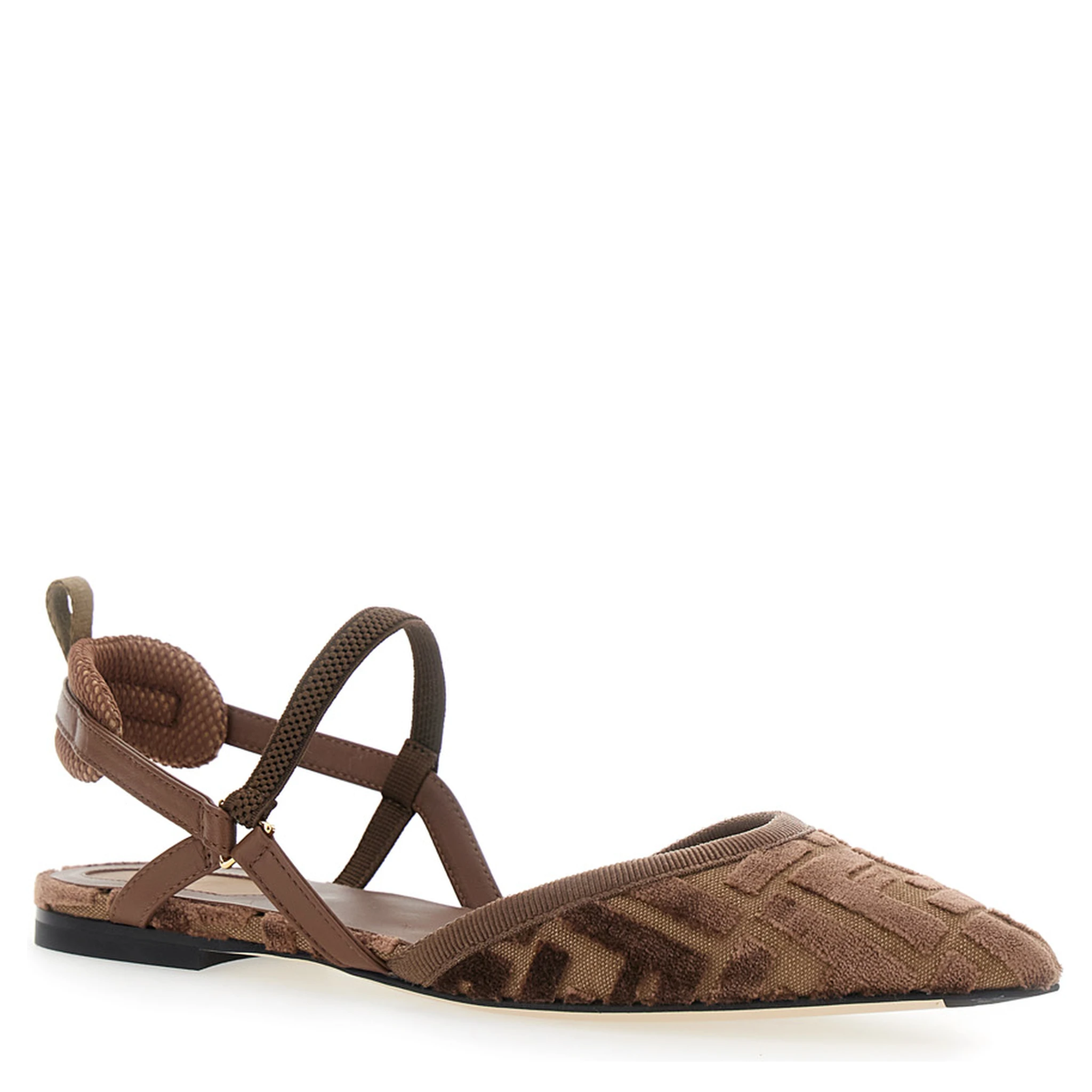 Colibrì Lite Brown Flat Slingback with All-Over FF Motif in Cotton Woman