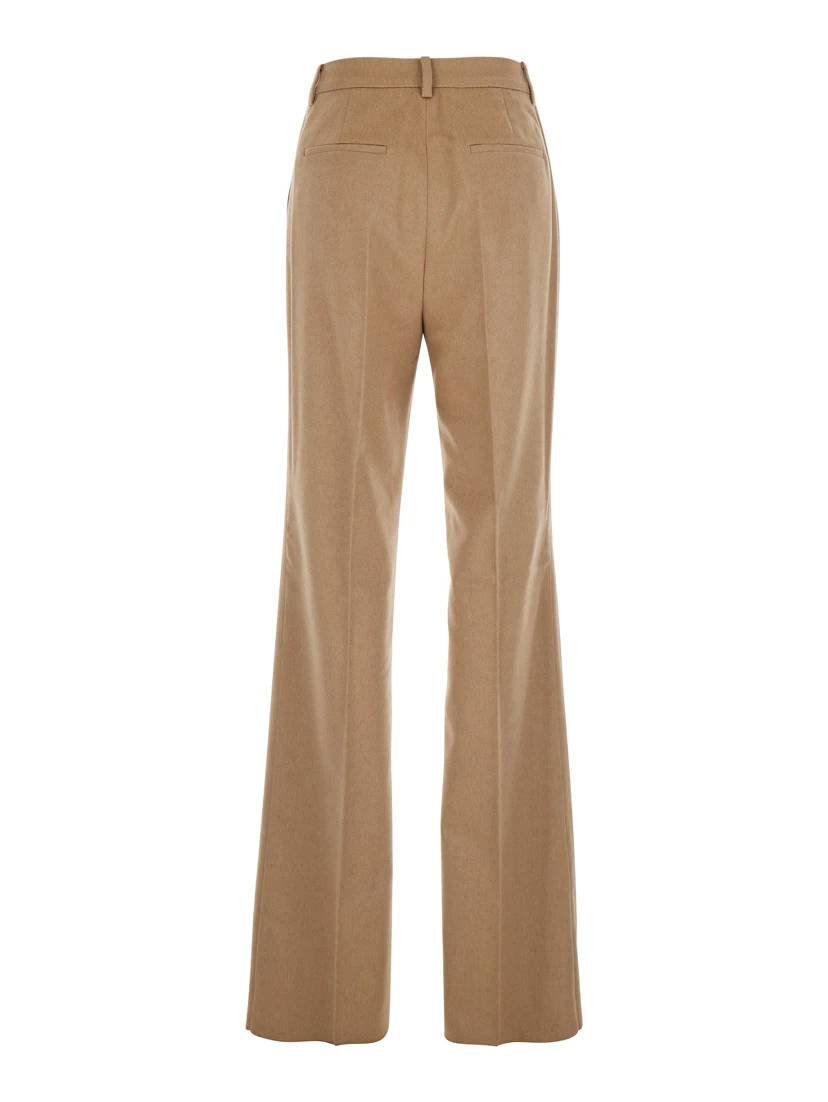 Beige Pants with Belt Loops and Pence Details in Wool Blend Woman