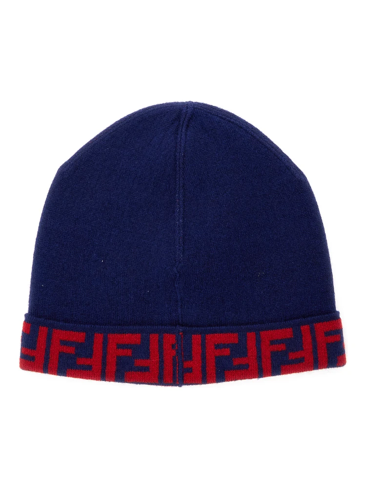 Blue Beanie with FF Brim in Wool and Cashmere Woman alternative