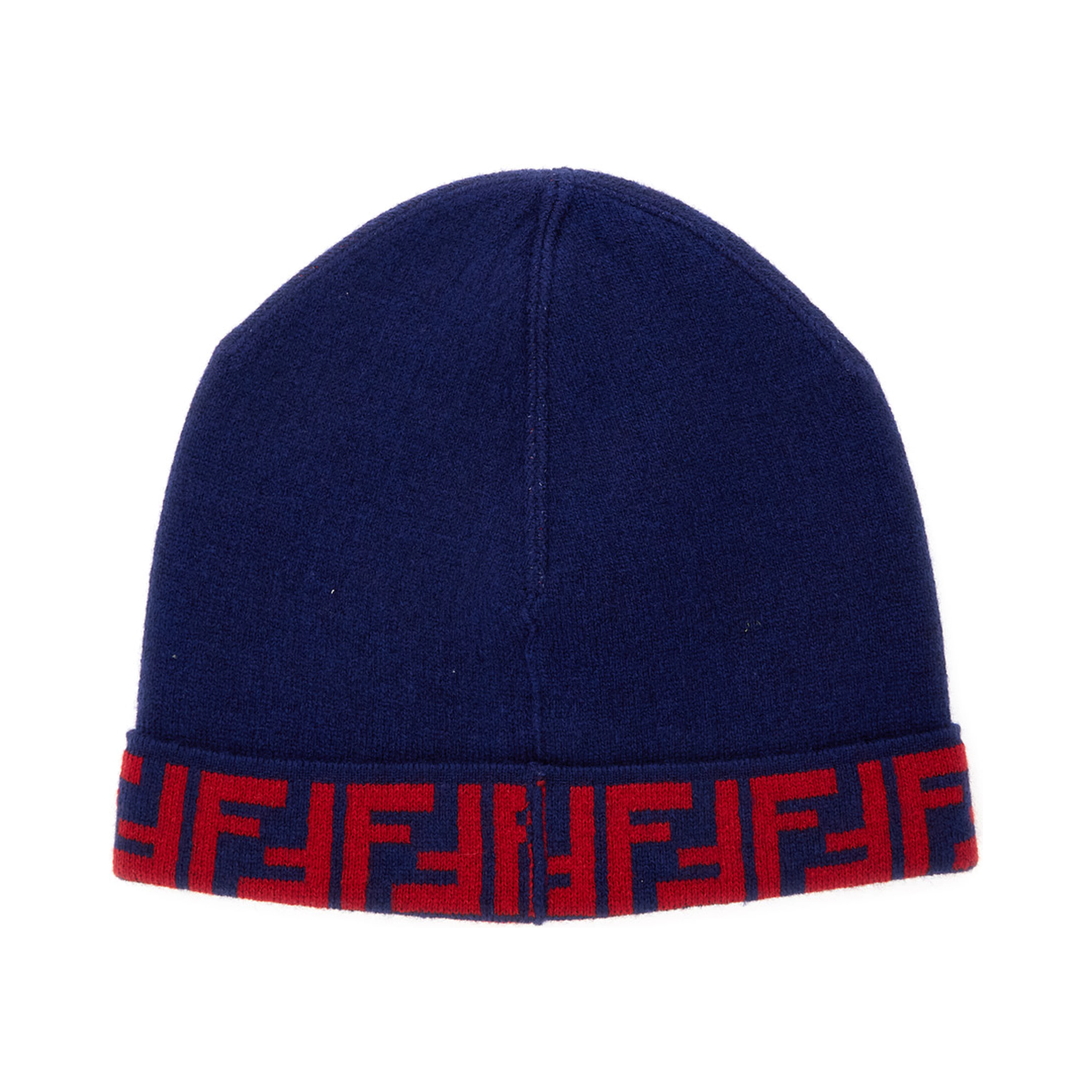 Blue Beanie with FF Brim in Wool and Cashmere Woman