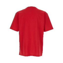 تيشيرت شيز أحمر برقبة دائرية وطبعة شعار ماكسي في الأمام، مصنوع من القطن الرجالي