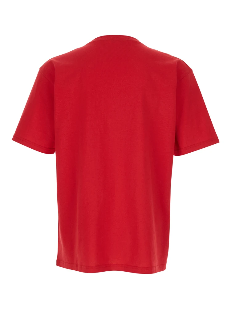 تيشيرت شيز أحمر برقبة دائرية وطبعة شعار ماكسي في الأمام، مصنوع من القطن الرجالي alternative