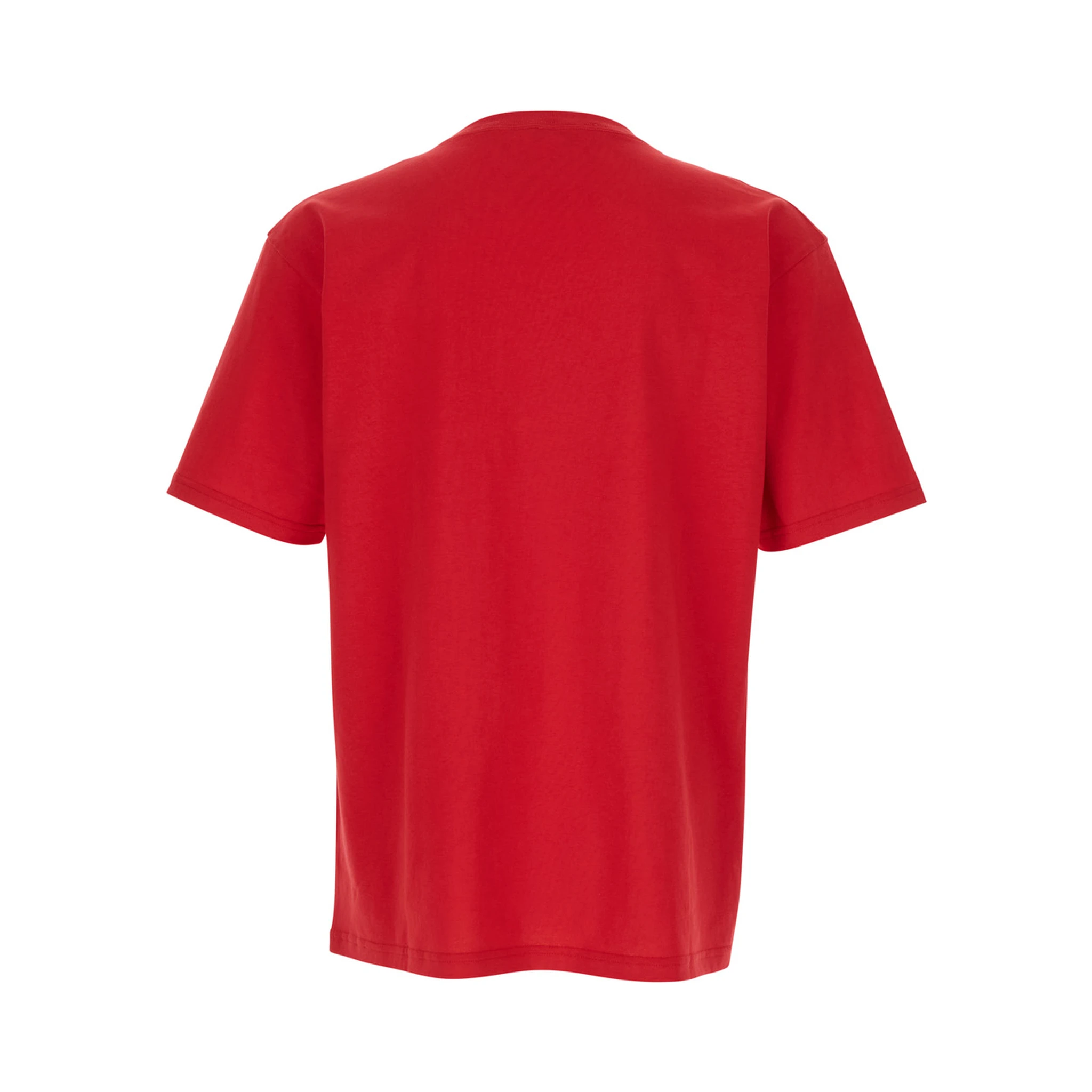 تيشيرت شيز أحمر برقبة دائرية وطبعة شعار ماكسي في الأمام، مصنوع من القطن الرجالي