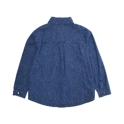 Blue Jacket with Classic Collar and Logo Lettering Embroidery on the Front in Denim Boy