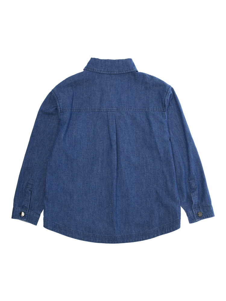 Blue Jacket with Classic Collar and Logo Lettering Embroidery on the Front in Denim Boy alternative