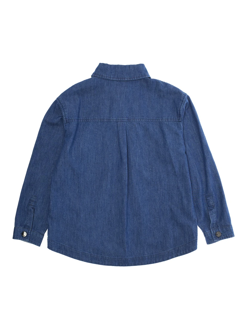 Blue Jacket with Classic Collar and Logo Lettering Embroidery on the Front in Denim Boy