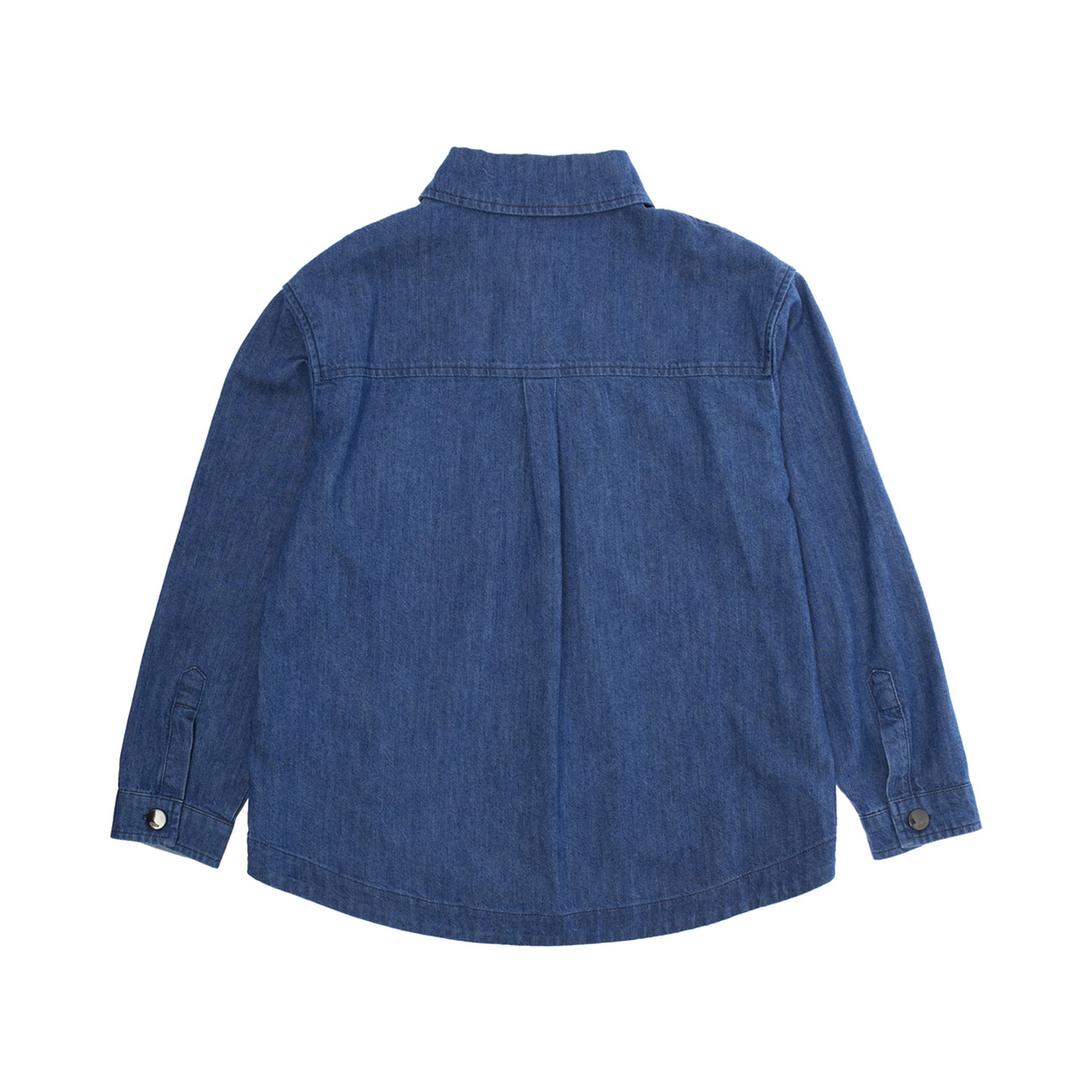 Blue Jacket with Classic Collar and Logo Lettering Embroidery on the Front in Denim Boy