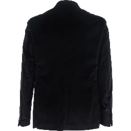 Black Single-Breasted Jacket with Notched Revers in Velvet Man