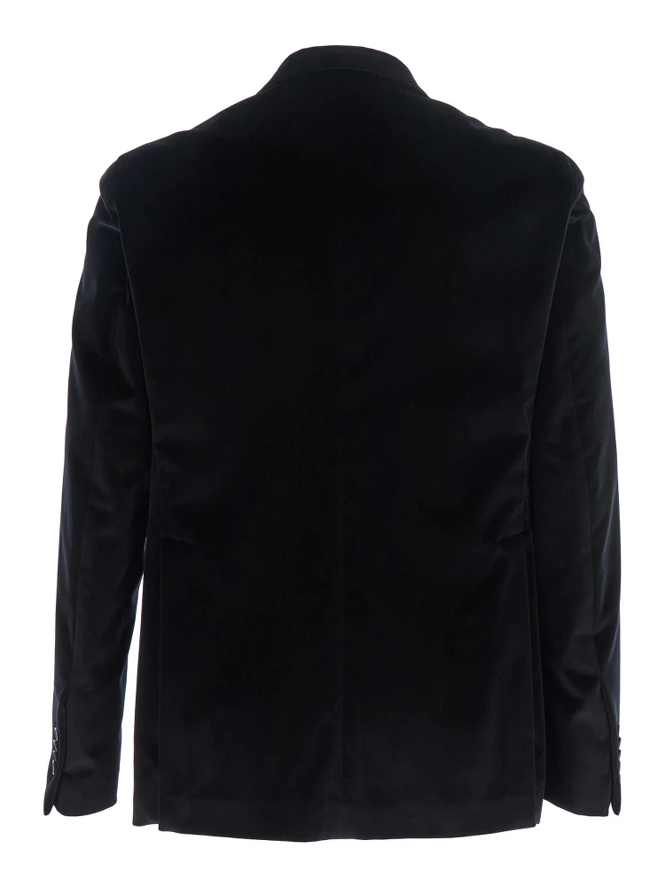 Black Single-Breasted Jacket with Notched Revers in Velvet Man alternative