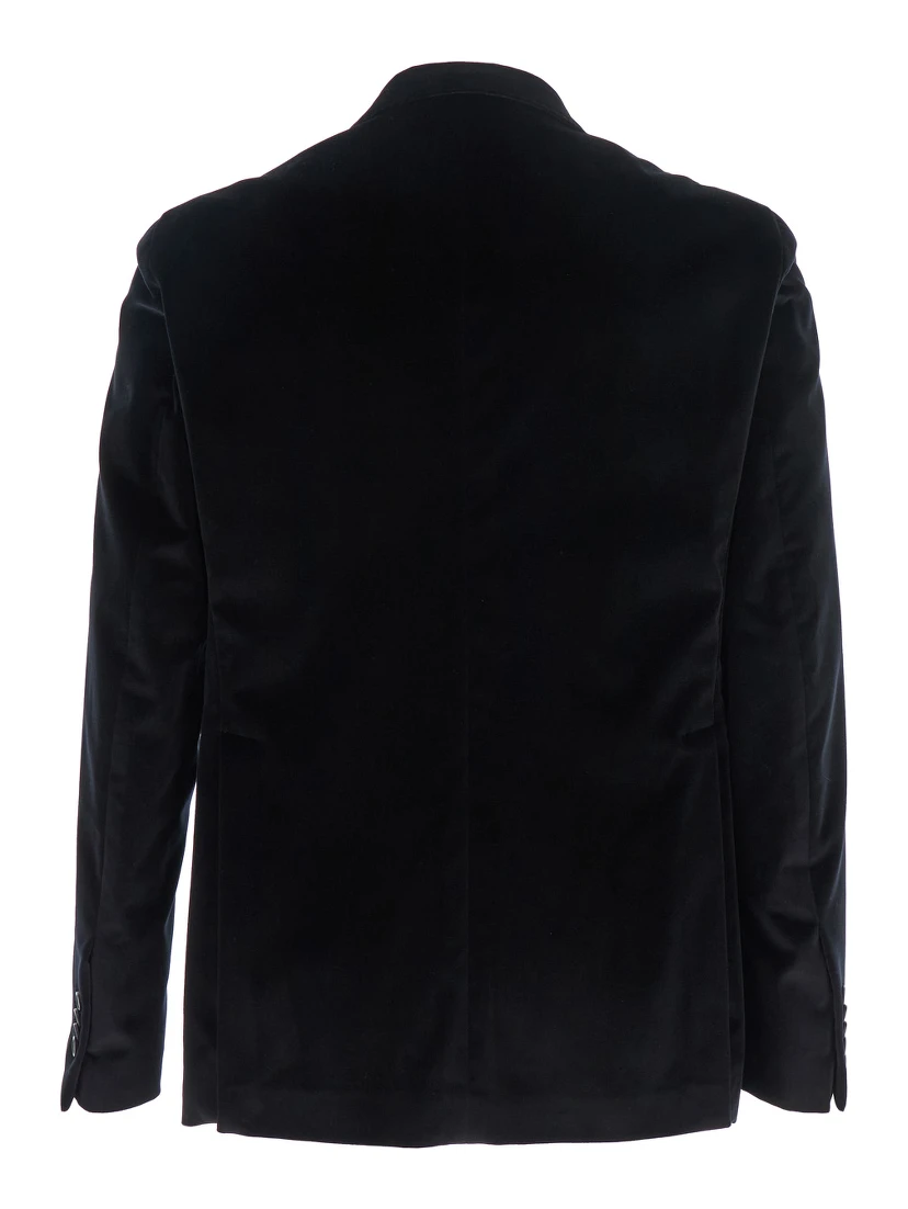 Black Single-Breasted Jacket with Notched Revers in Velvet Man
