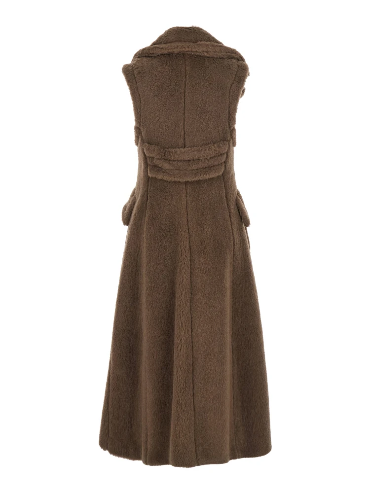 Brown Sleeveless Coat with Wide Classic Lapels in Fur Woman alternative