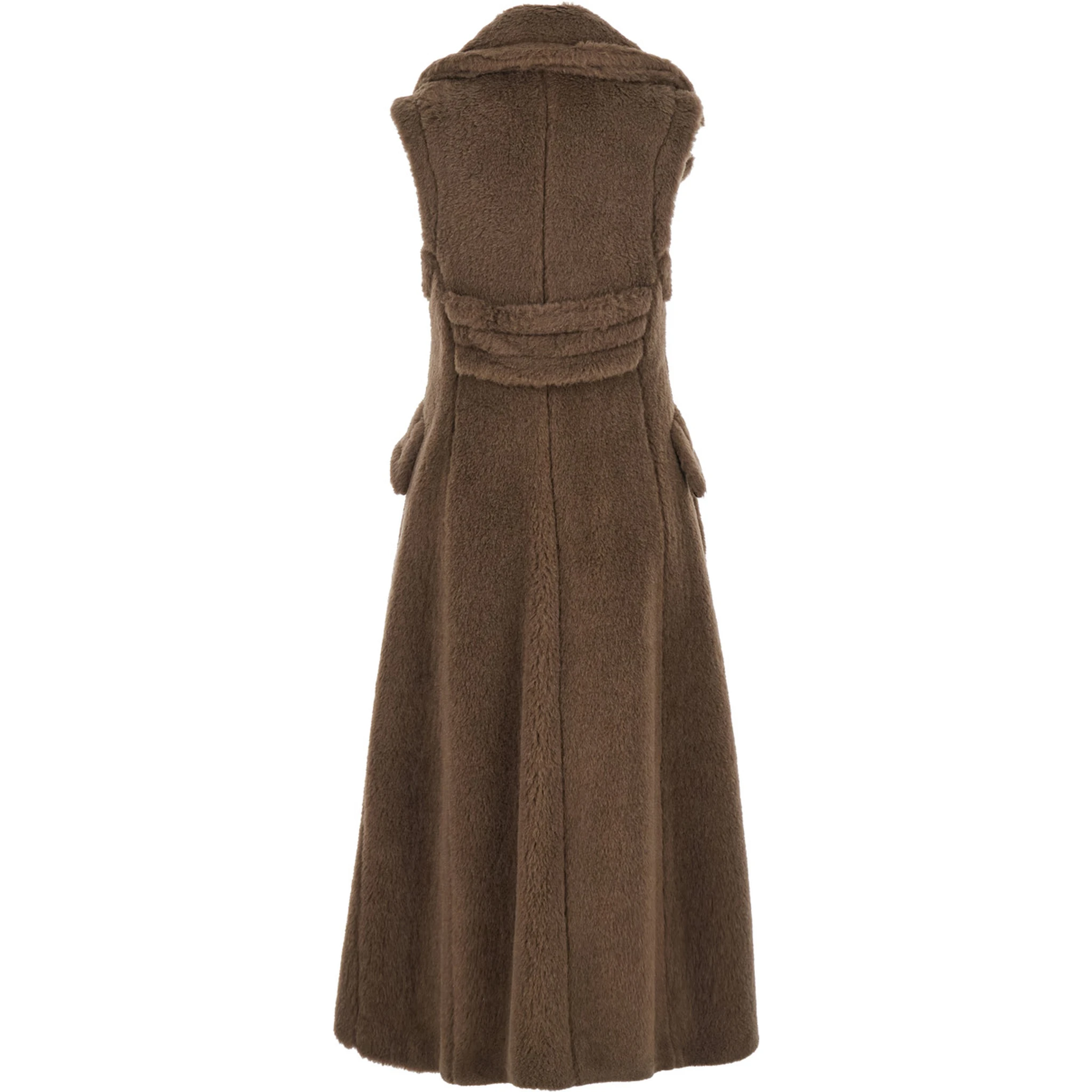 Brown Sleeveless Coat with Wide Classic Lapels in Fur Woman
