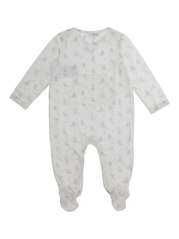White Onesie with All-Over Logo Motif in Cotton Baby alternative