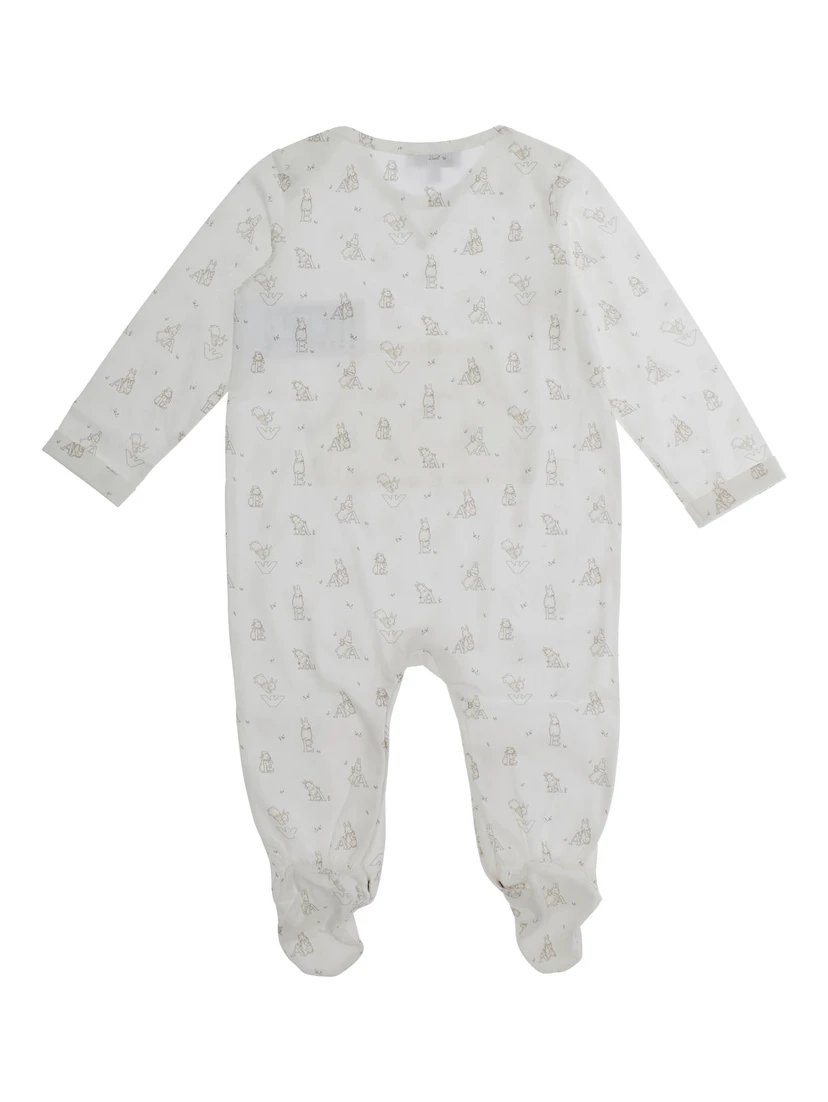 White Onesie with All-Over Logo Motif in Cotton Baby