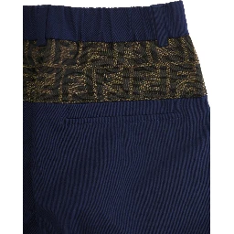 Blue Pants with Rear Elastic Waist and FF Embellishments in Cotton Boy