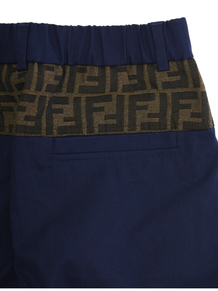 Blue Pants with Rear Elastic Waist and FF Embellishments in Cotton Boy alternative