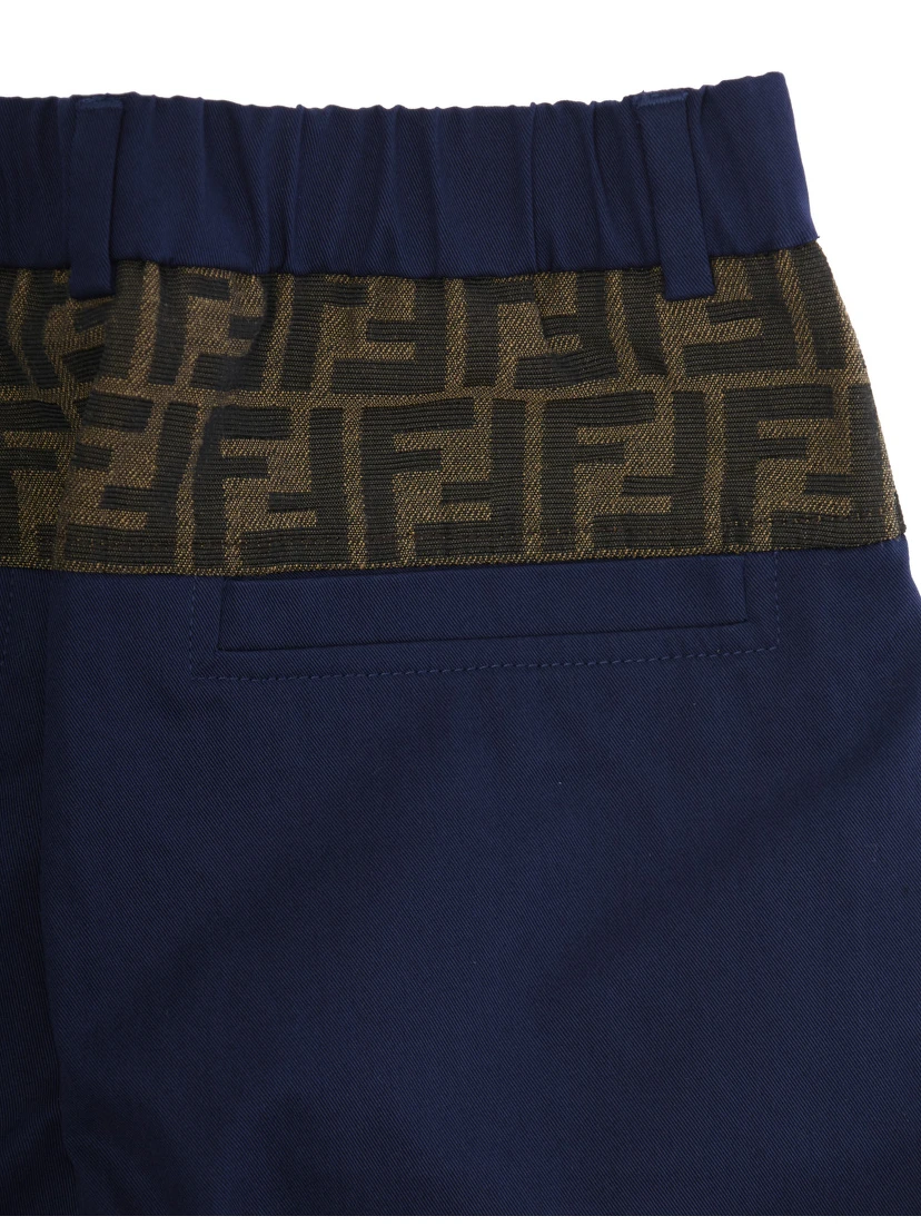 Blue Pants with Rear Elastic Waist and FF Embellishments in Cotton Boy