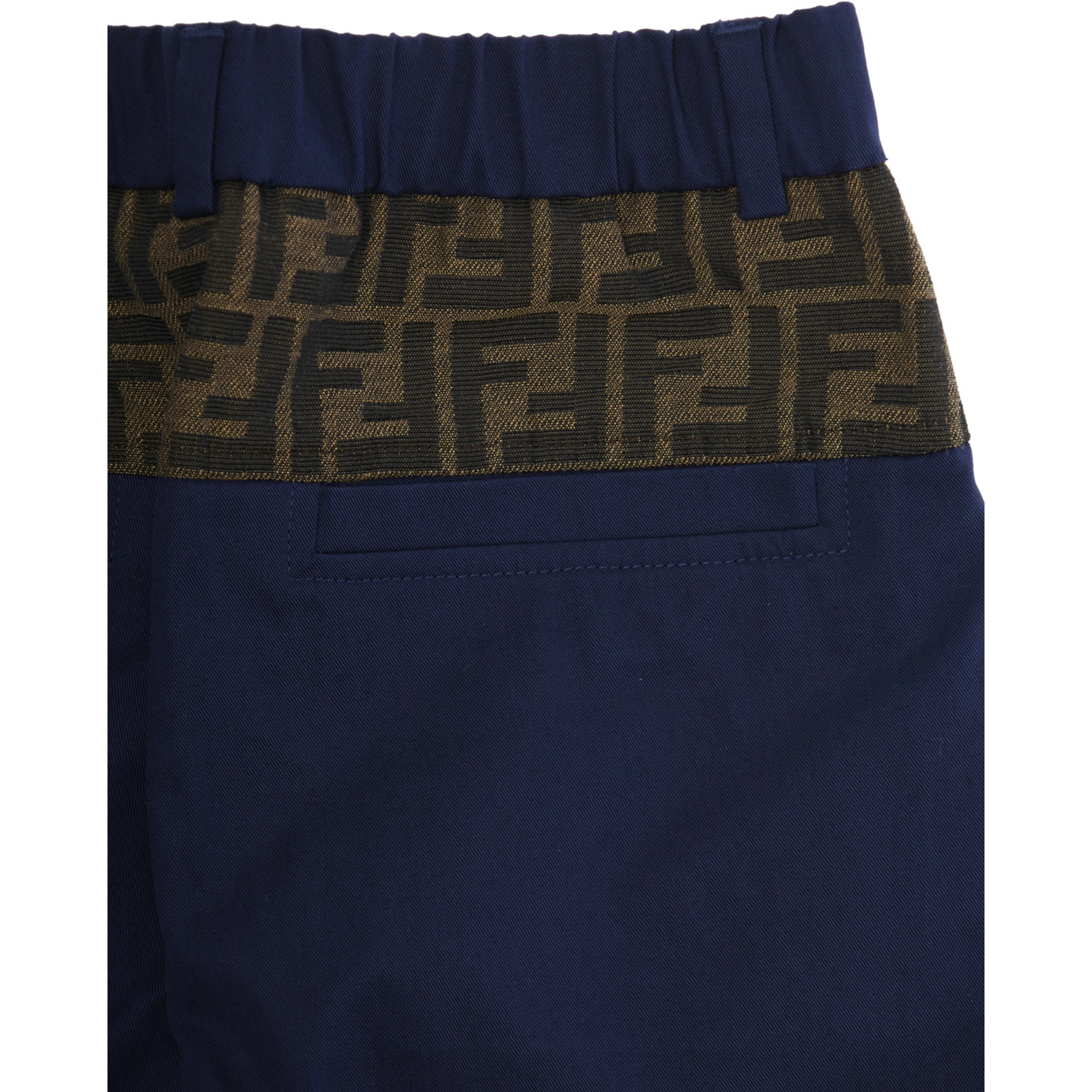 Blue Pants with Rear Elastic Waist and FF Embellishments in Cotton Boy