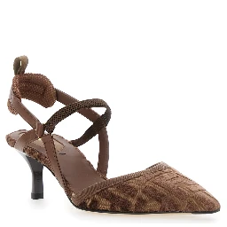 Colibrì Lite Brown Décolleté with FF Motif and Padded Back Strap in Velvet and Leather Woman