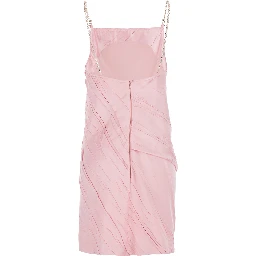 Carta Pink Dress with Removable Chain-Link Shoulder Strap and Pleated Design in Tech Fabric Woman