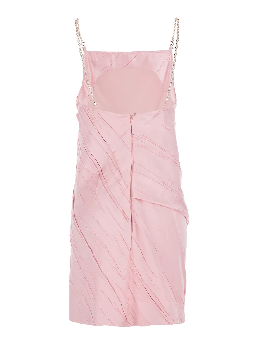 Carta Pink Dress with Removable Chain-Link Shoulder Strap and Pleated Design in Tech Fabric Woman