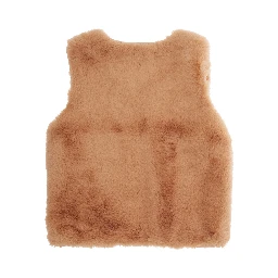 Beige Vest with Logo Patch on the Front in Faux Fur Boy