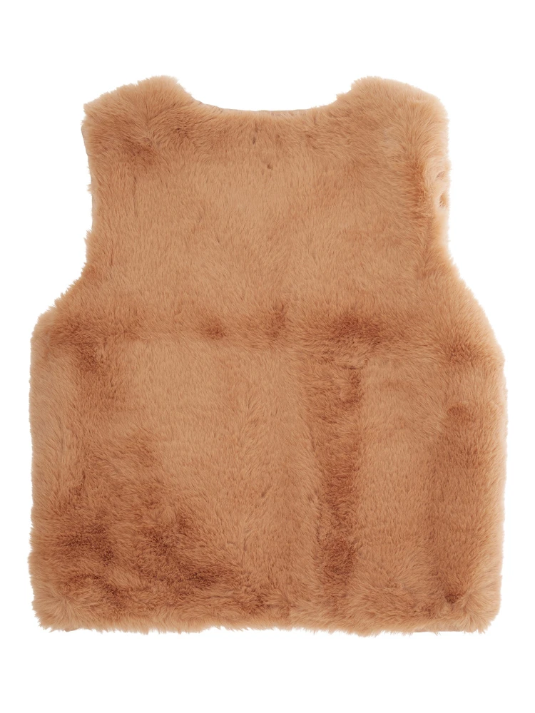 Beige Vest with Logo Patch on the Front in Faux Fur Boy alternative
