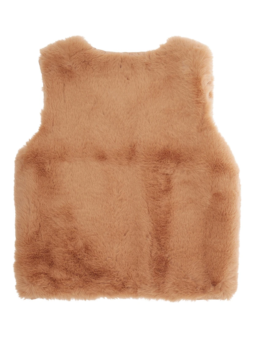 Beige Vest with Logo Patch on the Front in Faux Fur Boy
