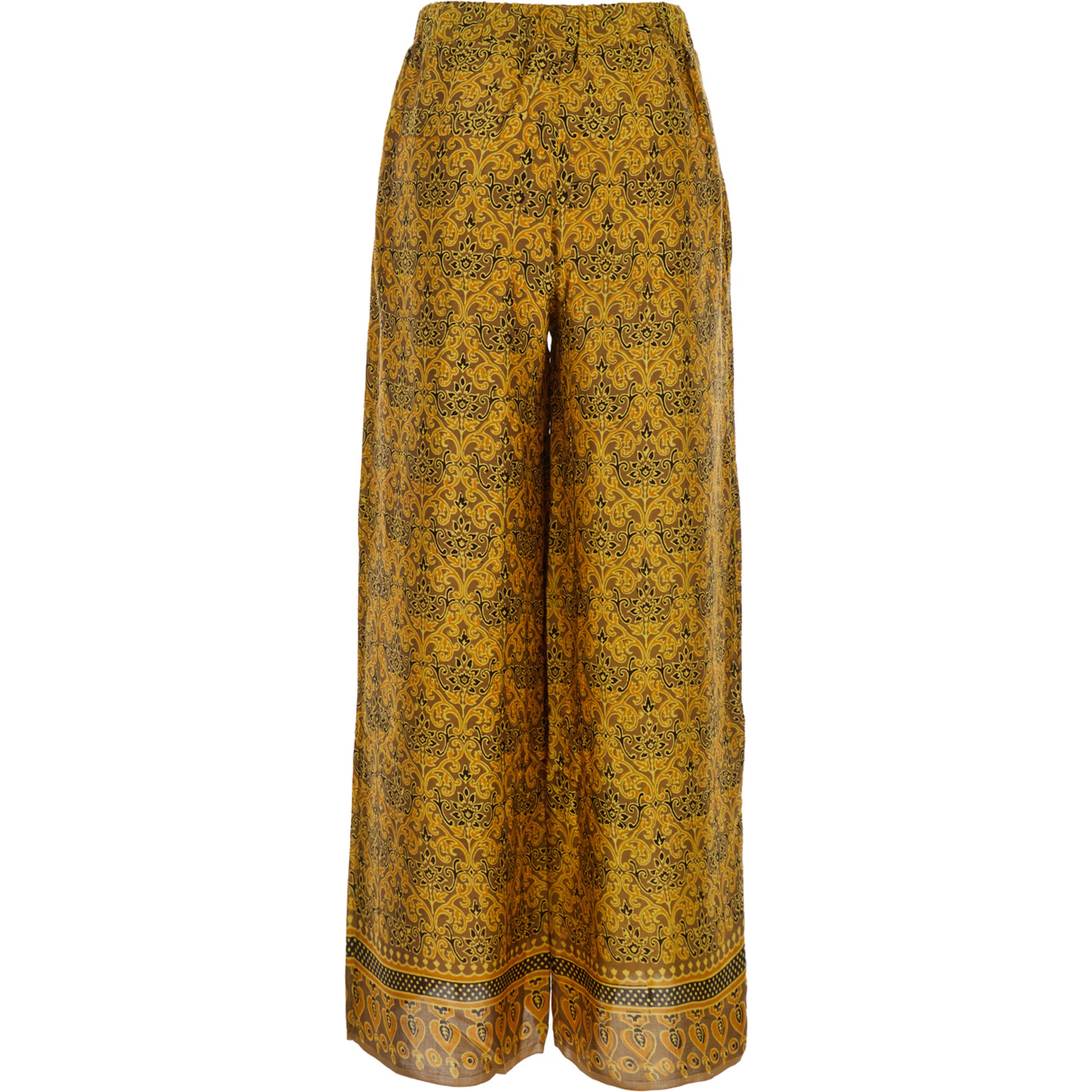 Iris Multicolor Pants with Wide Leg and All-Over Print in Silk Woman