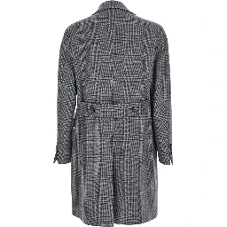 Londra Grey Oversized Double-Breasted Coat with All-Over Stripes Motif in Wool Blend Man