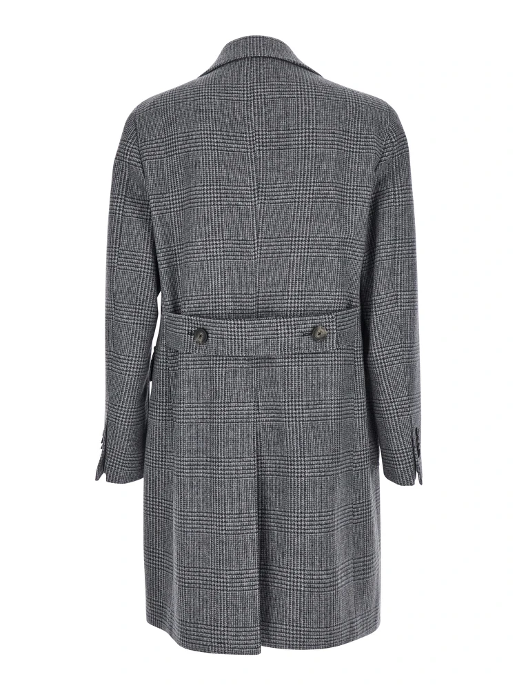 Londra Grey Oversized Double-Breasted Coat with All-Over Stripes Motif in Wool Blend Man alternative