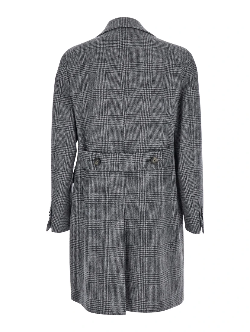 Londra Grey Oversized Double-Breasted Coat with All-Over Stripes Motif in Wool Blend Man