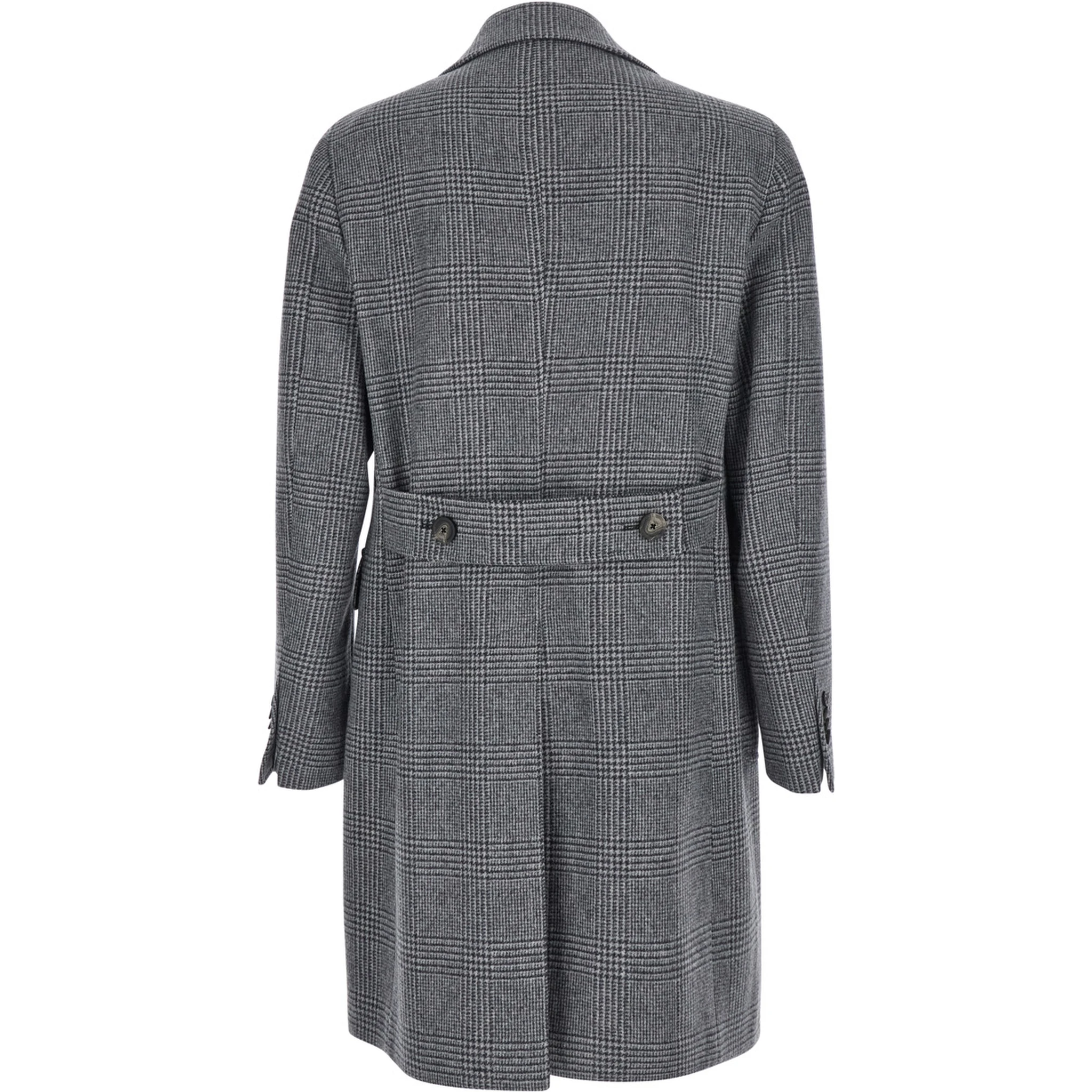 Londra Grey Oversized Double-Breasted Coat with All-Over Stripes Motif in Wool Blend Man