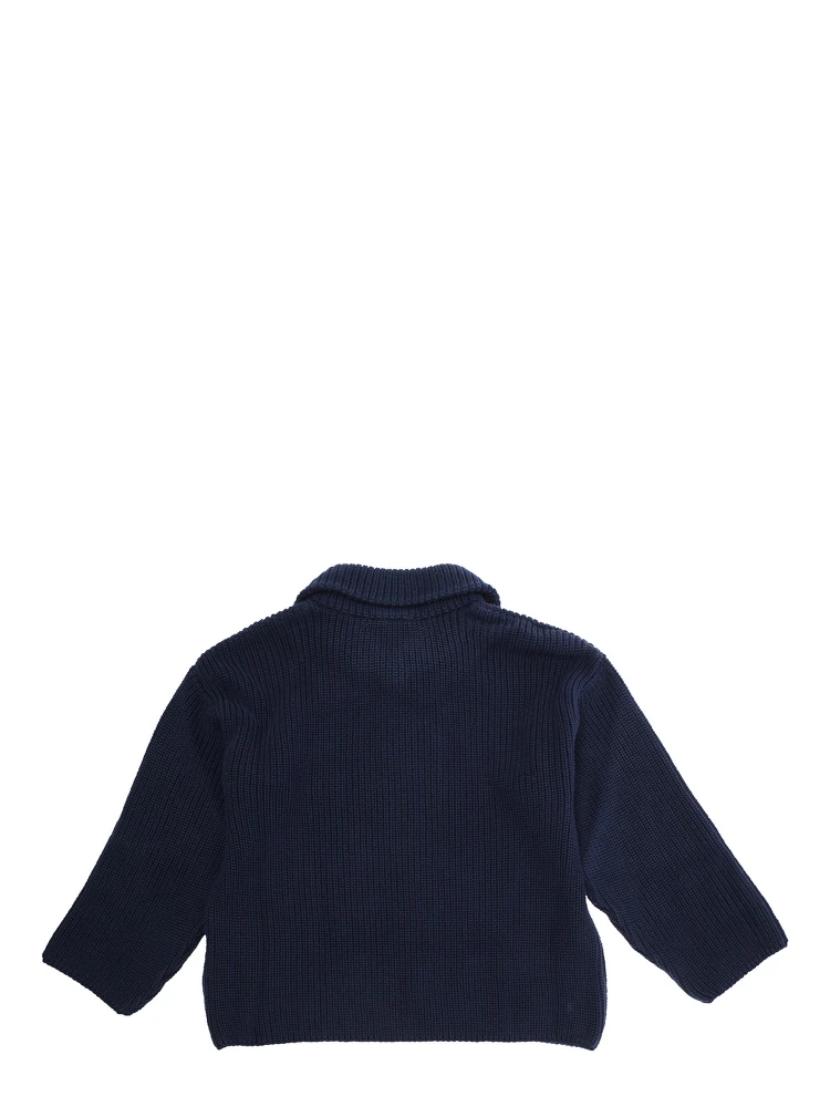 Blue Sweater with Classic Collar and Panda Patch on the Front in Cotton Boy alternative