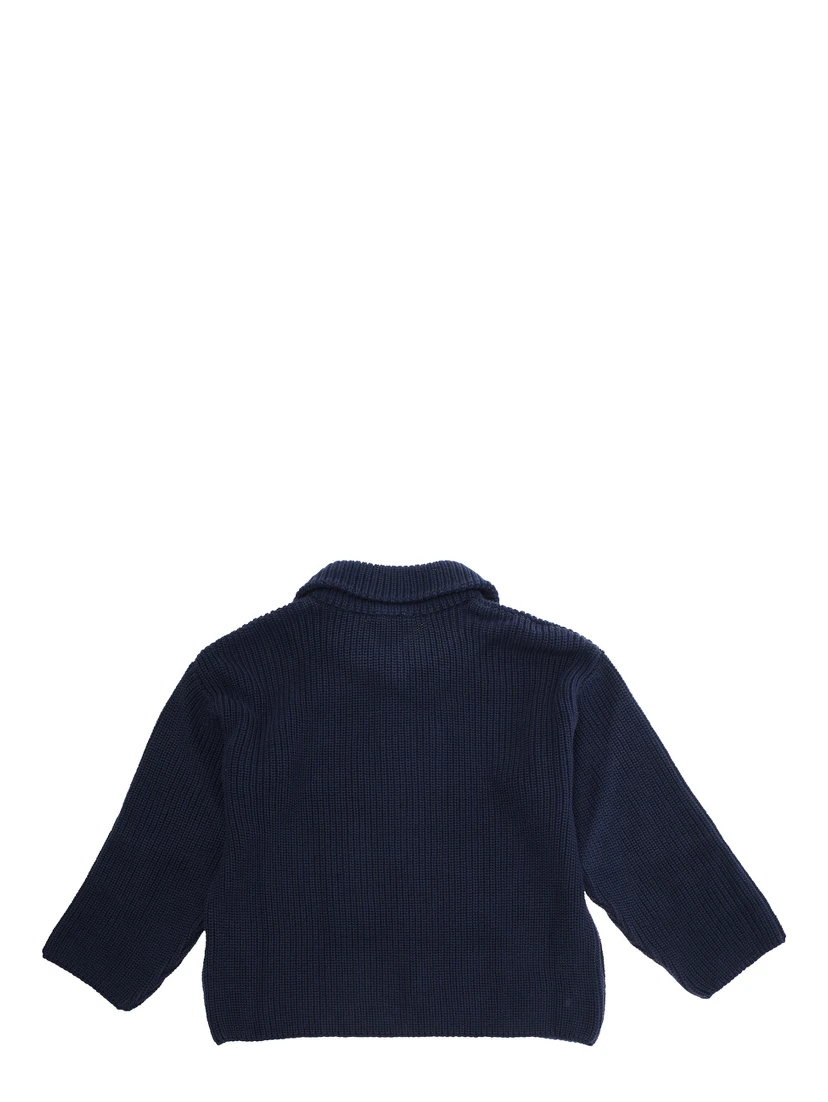 Blue Sweater with Classic Collar and Panda Patch on the Front in Cotton Boy