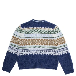 Multicolor Crewneck Sweater with Logo Lettering and Geometric Embroidery in Wool Boy