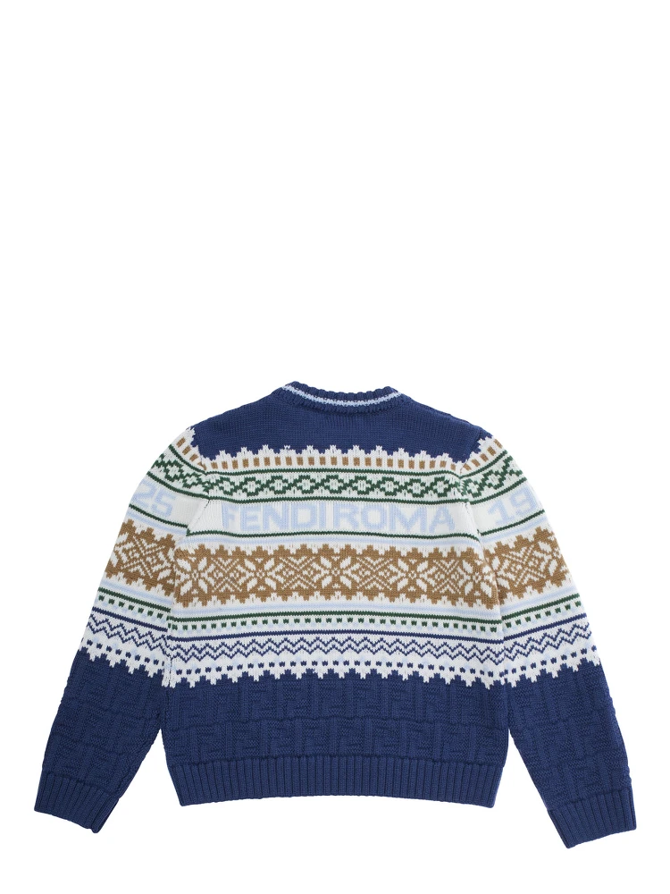 Multicolor Crewneck Sweater with Logo Lettering and Geometric Embroidery in Wool Boy alternative